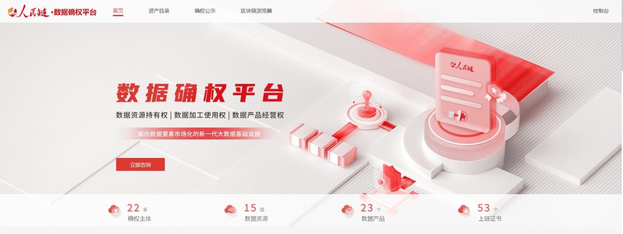 上图:人民链·数据确权平台首页页面